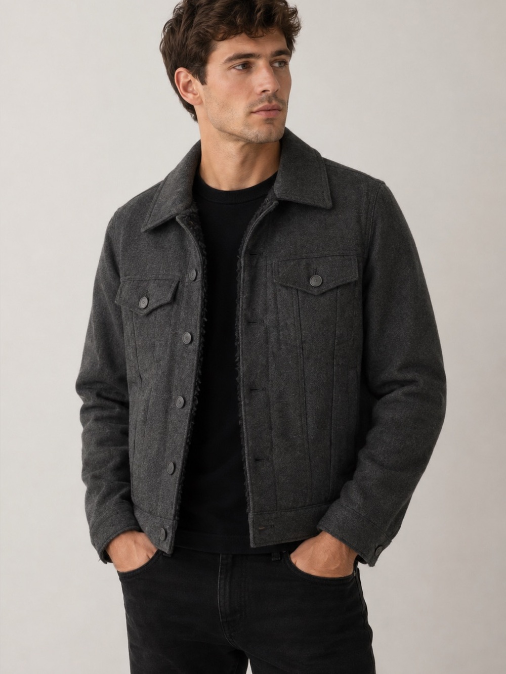 Express Water Resistant Button Up Coat Size Large Charcoal Grey/black Lined